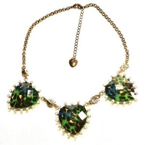 Betsey Johnson Leopard Heart Necklace with Green and Gold